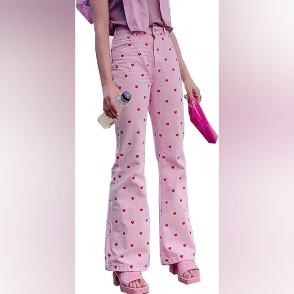 Pants - Heart Pattern Jeans